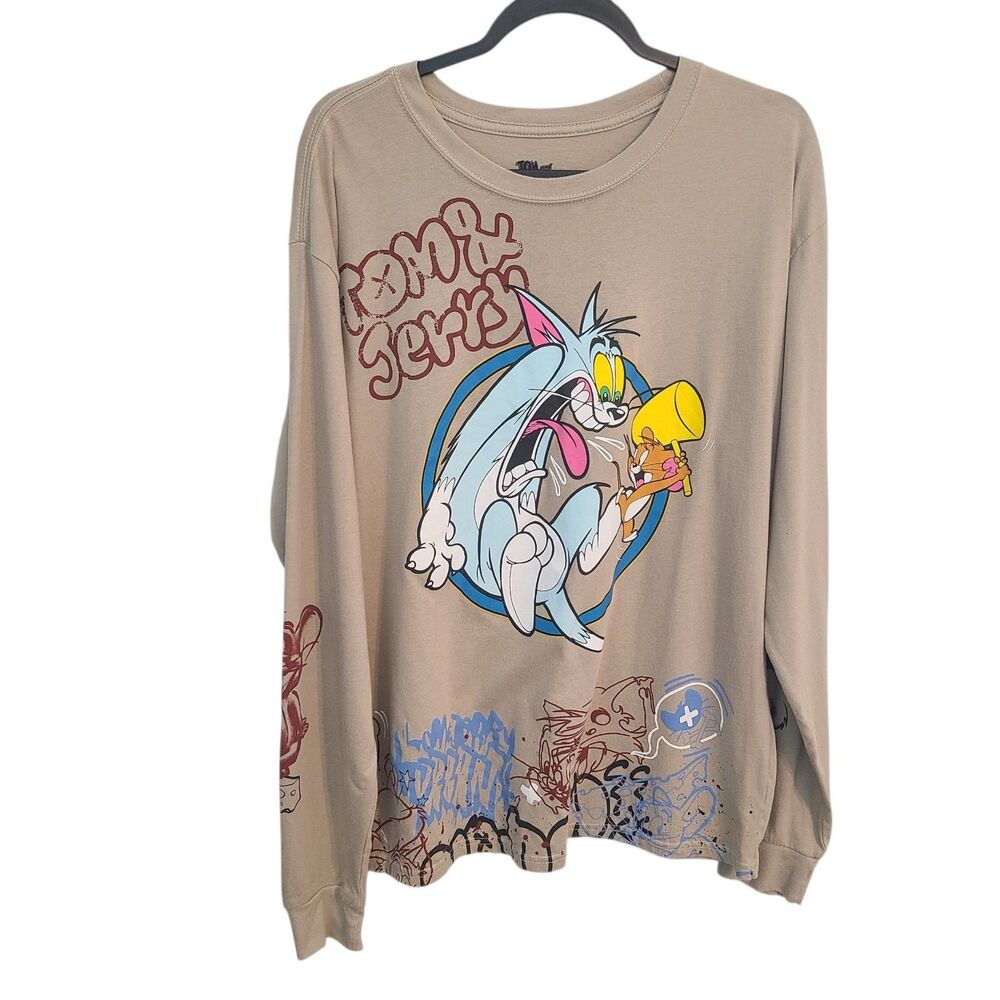 Tom & Jerry Graphic XL LS Shirt Cartoon Streetwear Y2K Sleeve Print Nostalgia